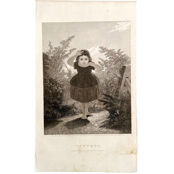 Cute Girl In Cobwebs Steel Engraving 1859 Victorian Family Farm Art DWY5D - Picture 2 of 2